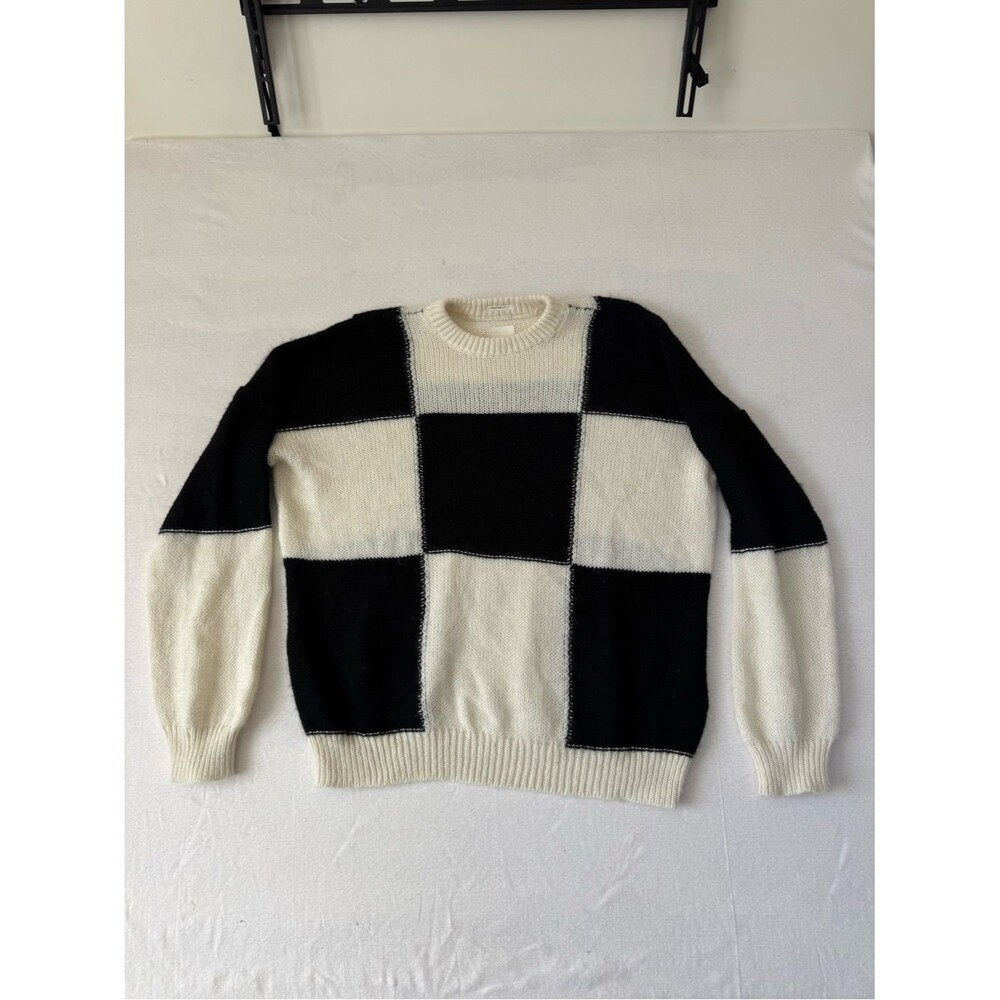 Mother Long Drop Sweater Checkered Alpaca Wool Oversized XS